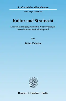 Valerius |  Kultur und Strafrecht | Buch |  Sack Fachmedien