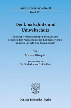 Kloepfer |  Denkmalschutz und Umweltschutz | Buch |  Sack Fachmedien