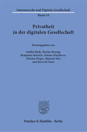 Burk / Piegsa / Hennig |  Privatheit in der digitalen Gesellschaft. | Buch |  Sack Fachmedien