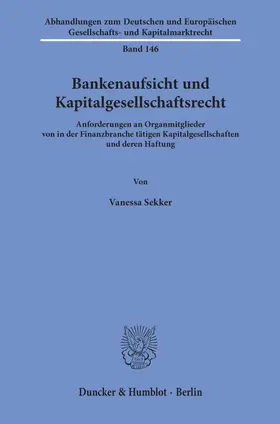 Sekker |  Bankenaufsicht und Kapitalgesellschaftsrecht | Buch |  Sack Fachmedien