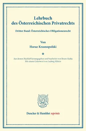 Krasnopolski / Kafka |  Lehrbuch des Österreichischen Privatrechts. | Buch |  Sack Fachmedien