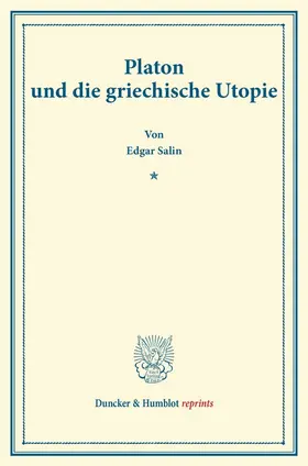 Salin | Platon und die griechische Utopie | Buch | 978-3-428-16847-7 | sack.de