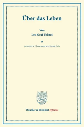 Tolstoi |  Über das Leben. | Buch |  Sack Fachmedien