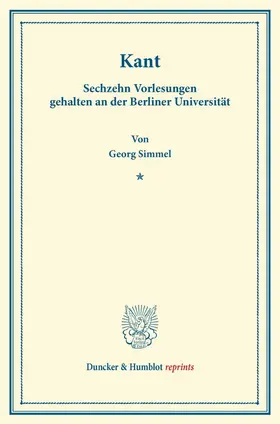 Simmel |  Vorlesung über Kant | Buch |  Sack Fachmedien