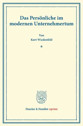 Wiedenfeld |  Das Persönliche im modernen Unternehmertum. | Buch |  Sack Fachmedien