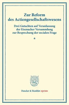 / |  Zur Reform des Actiengesellschaftswesens. | Buch |  Sack Fachmedien
