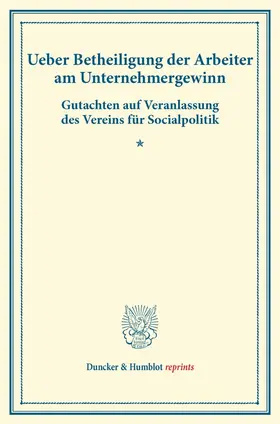  Ueber Betheiligung der Arbeiter am Unternehmergewinn. | Buch |  Sack Fachmedien