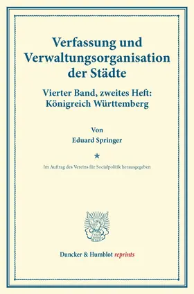Springer |  Verfassung und Verwaltungsorganisation der Städte. | Buch |  Sack Fachmedien