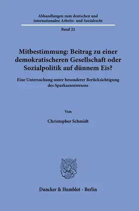 Schmidt |  Mitbestimmung: Mehr Demokratie oder Sozialpolitik auf dünnem Eis? | Buch |  Sack Fachmedien
