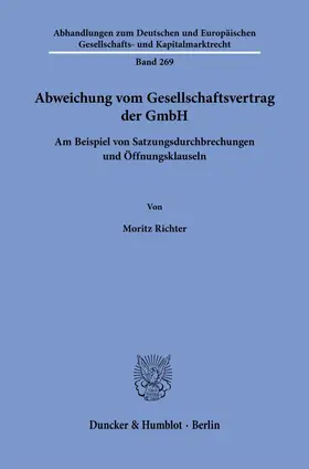 Richter |  Abweichung vom Gesellschaftsvertrag der GmbH | Buch |  Sack Fachmedien