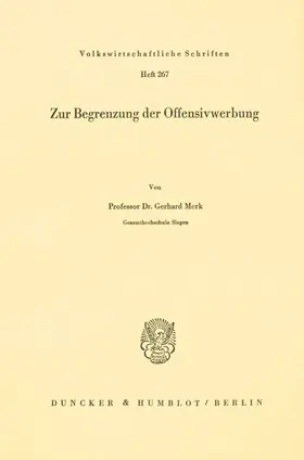 Merk |  Zur Begrenzung der Offensivwerbung. | eBook | Sack Fachmedien