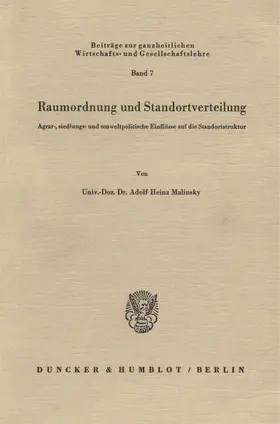 Malinsky |  Raumordnung und Standortverteilung. | eBook | Sack Fachmedien