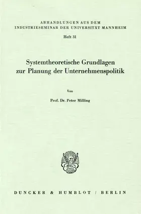 Milling |  Systemtheoretische Grundlagen zur Planung der Unternehmenspolitik. | eBook | Sack Fachmedien