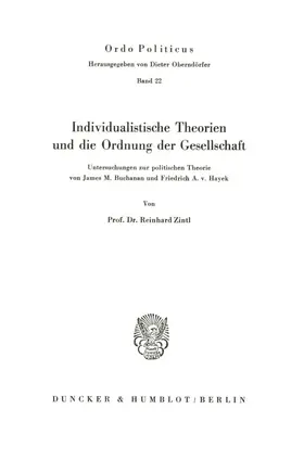 Zintl |  Individualistische Theorien und die Ordnung der Gesellschaft. | eBook | Sack Fachmedien