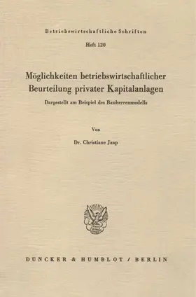 Jaap |  Möglichkeiten betriebswirtschaftlicher Beurteilung privater Kapitalanlagen. | eBook | Sack Fachmedien