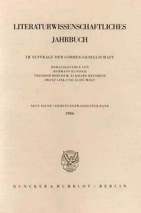 Kunisch / Wolf / Berchem |  Literaturwissenschaftliches Jahrbuch. | eBook | Sack Fachmedien