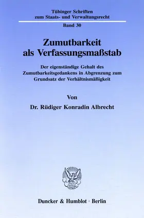 Albrecht |  Zumutbarkeit als Verfassungsmaßstab | eBook | Sack Fachmedien