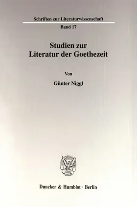 Niggl |  Studien zur Literatur der Goethezeit. | eBook | Sack Fachmedien