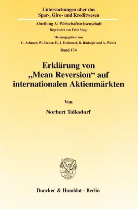 Tolksdorf |  Erklärung von "Mean Reversion" auf internationalen Aktienmärkten. | eBook | Sack Fachmedien