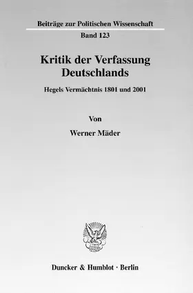 Mäder |  Kritik der Verfassung Deutschlands | eBook | Sack Fachmedien