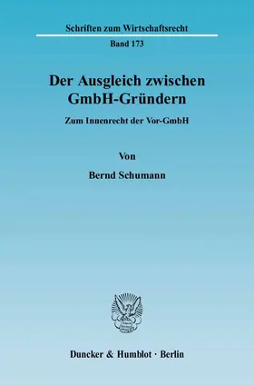 Schumann |  Der Ausgleich zwischen GmbH-Gründern | eBook | Sack Fachmedien