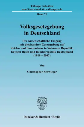 Schwieger |  Volksgesetzgebung in Deutschland. | eBook | Sack Fachmedien