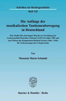 Schmidt |  Die Anfänge der musikalischen Tantiemenbewegung in Deutschland | eBook | Sack Fachmedien