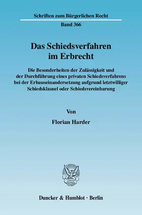 Harder |  Das Schiedsverfahren im Erbrecht | eBook | Sack Fachmedien