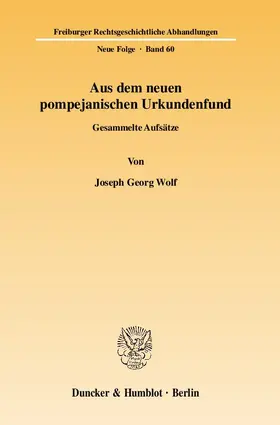 Wolf |  Aus dem neuen pompejanischen Urkundenfund | eBook | Sack Fachmedien
