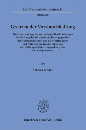 Binder |  Grenzen der Vorstandshaftung | eBook | Sack Fachmedien