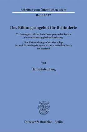 Lang |  Das Bildungsangebot für Behinderte | eBook | Sack Fachmedien