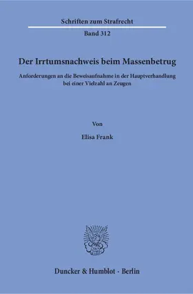 Frank | Der Irrtumsnachweis beim Massenbetrug | E-Book | sack.de