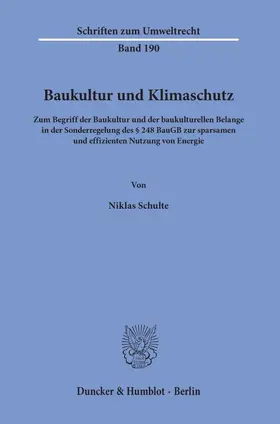 Schulte |  Baukultur und Klimaschutz. | eBook | Sack Fachmedien