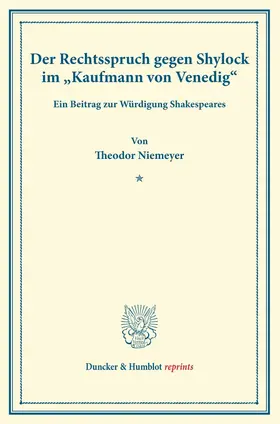 Niemeyer |  Der Rechtsspruch gegen Shylock im "Kaufmann von Venedig". | eBook | Sack Fachmedien