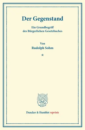 Sohm |  Der Gegenstand. | eBook | Sack Fachmedien