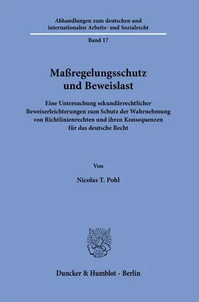 Pohl |  Maßregelungsschutz und Beweislast. | eBook | Sack Fachmedien
