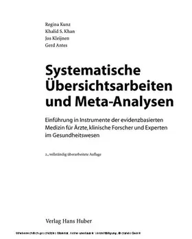 Kunz / Khan / Kleijnen |  Systematische Übersichtsarbeiten und Meta-Analysen | eBook | Sack Fachmedien