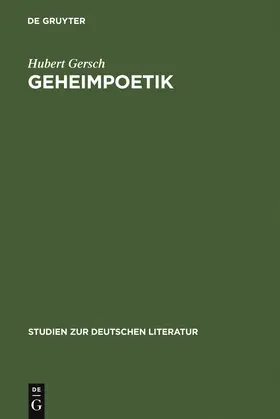 Gersch | Geheimpoetik | Buch | 978-3-484-18030-7 | sack.de