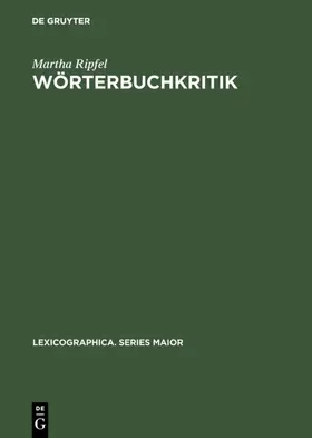 Ripfel |  Wörterbuchkritik | Buch |  Sack Fachmedien