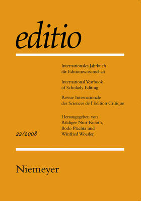 Nutt-Kofoth / Plachta / Woesler |  editio. Internationales Jahrbuch für Editionswissenschaft /International Yearbook of Scholarly Editing /Revue Internationale des Sciences de l'Edition Critique | Buch |  Sack Fachmedien