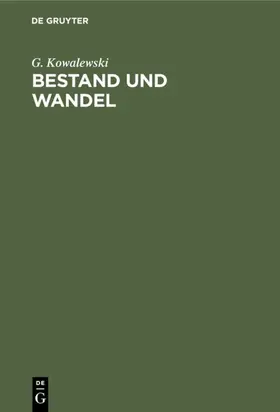 Kowalewski | Bestand und Wandel | E-Book | www2.sack.de