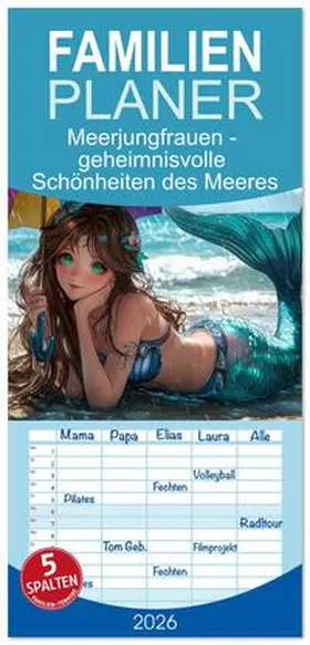 Roder / CALVENDO |  Familienplaner 2026 - Meerjungfrauen - geheimnisvolle Schönheiten des Meeres mit 5 Spalten (Wandkalender, 21 x 45 cm) CALVENDO | Sonstiges |  Sack Fachmedien