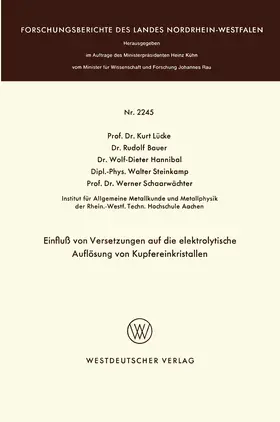 Lücke |  Einfluß von Versetzungen auf die elektrolytische Auflösung von Kupfereinkristallen | Buch |  Sack Fachmedien