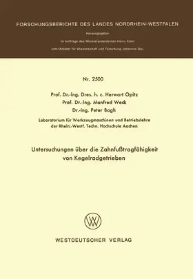 Opitz |  Untersuchungen über die Zahnfußtragfähigkeit von Kegelradgetrieben | Buch |  Sack Fachmedien