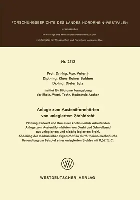 Vater |  Anlage zum Austenitformhärten von unlegiertem Stahldraht | Buch |  Sack Fachmedien