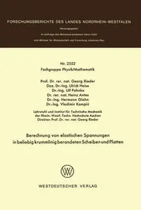 Rieder |  Berechnung von elastischen Spannungen in beliebig krummlinig berandeten Scheiben und Platten | Buch |  Sack Fachmedien