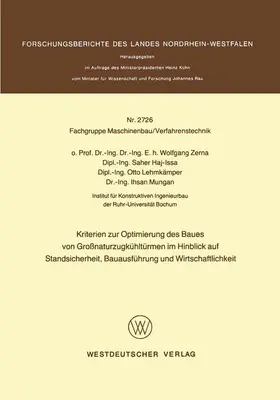 Zerna |  Kriterien zur Optimierung des Baues von Großnaturzugkühltürmen im Hinblick auf Standsicherheit, Bauausführung und Wirtschaftlichkeit | Buch |  Sack Fachmedien
