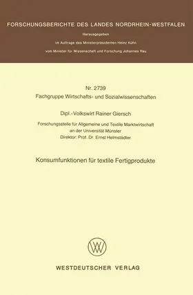 Giersch |  Konsumfunktionen für textile Fertigprodukte | Buch |  Sack Fachmedien
