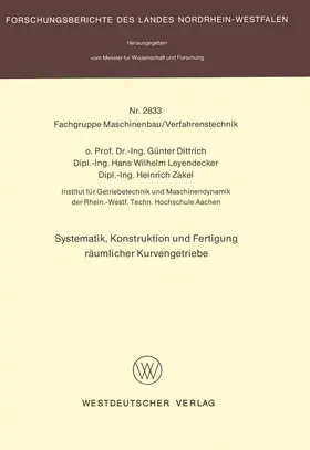 Dittrich |  Systematik, Konstruktion und Fertigung räumlicher Kurvengetriebe | Buch |  Sack Fachmedien