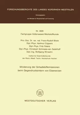Block |  Minderung der Schadstoffemissionen beim Gegendrucksintern von Eisenerzen | Buch |  Sack Fachmedien